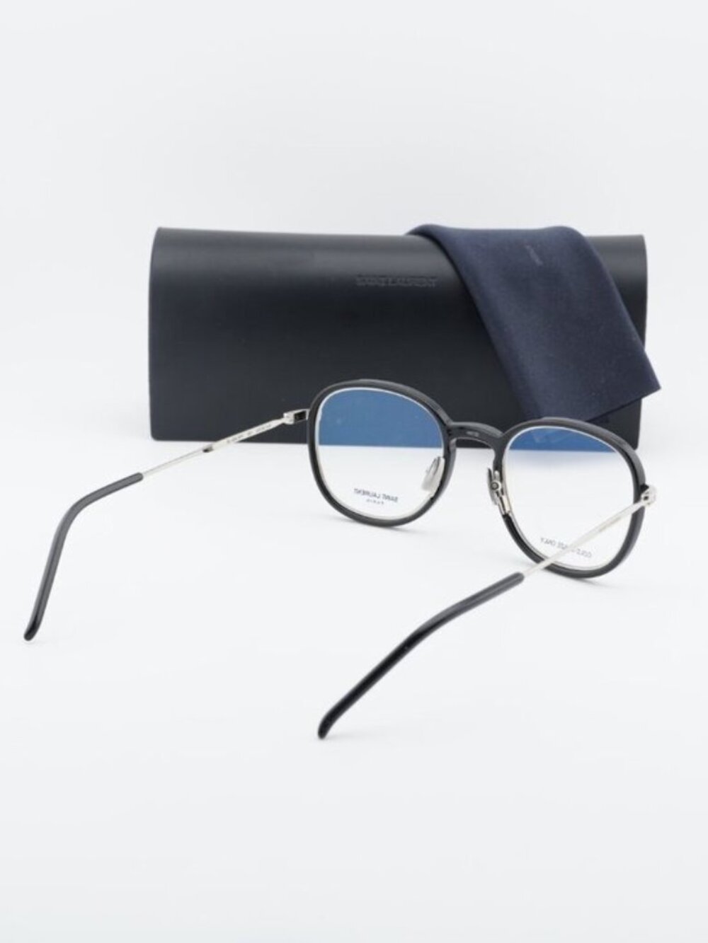 Saint Laurent SL436 OPT 001 Round Eyeglasses – Black/Silver 49mm - Picture 12 of 12